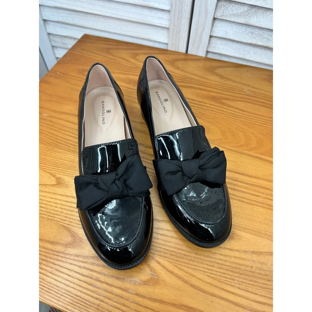 Bandolino Bow Loafers 10M Black Patent Career Work Flats Whimsygoth corporate